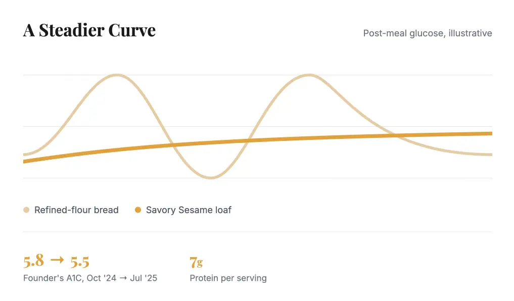 Glucose Response Diagram - Savory Sesame vs Refined Bread